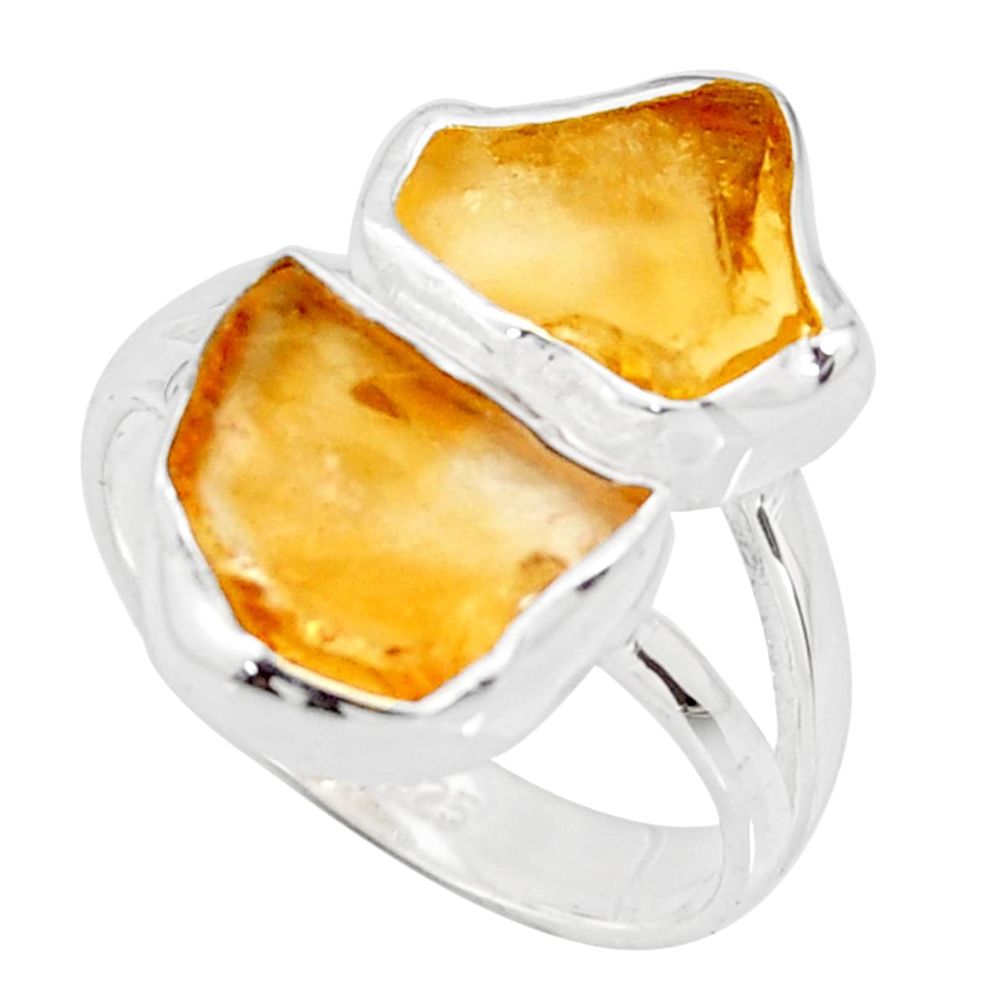 10.71cts yellow citrine rough 925 silver solitaire ring jewelry size 7 r14983