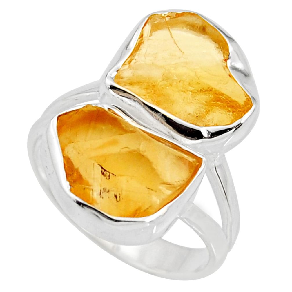 925 silver 12.06cts yellow citrine rough solitaire ring jewelry size 8 r14986