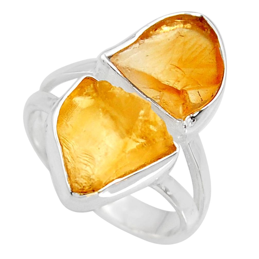 11.57cts yellow citrine rough 925 silver solitaire ring jewelry size 7 r15003