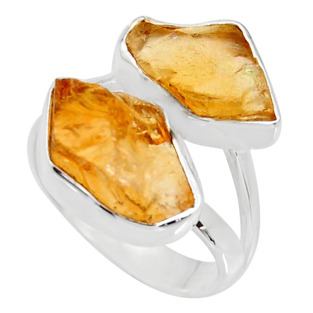 925 silver 12.06cts yellow citrine rough solitaire ring jewelry size 7 r15004