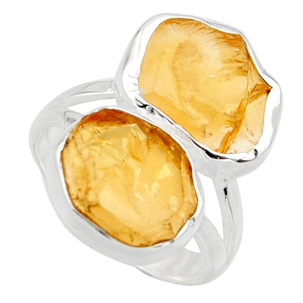 12.52cts yellow citrine rough 925 silver solitaire ring jewelry size 8 r15023