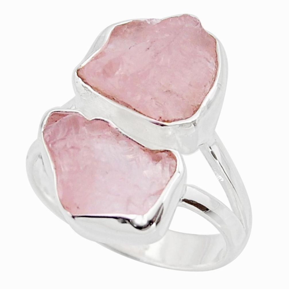 12.52cts natural pink rose quartz rough silver solitaire ring size 7.5 r15025