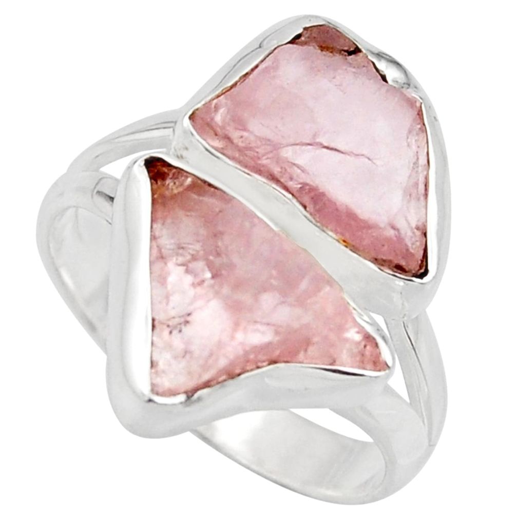 925 silver 11.07cts natural pink rose quartz rough solitaire ring size 8 r15027