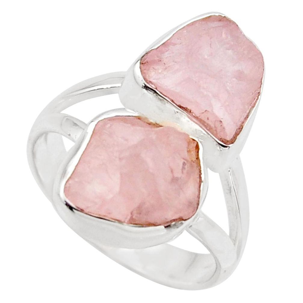 11.07cts natural pink rose quartz rough 925 silver solitaire ring size 7 r15028