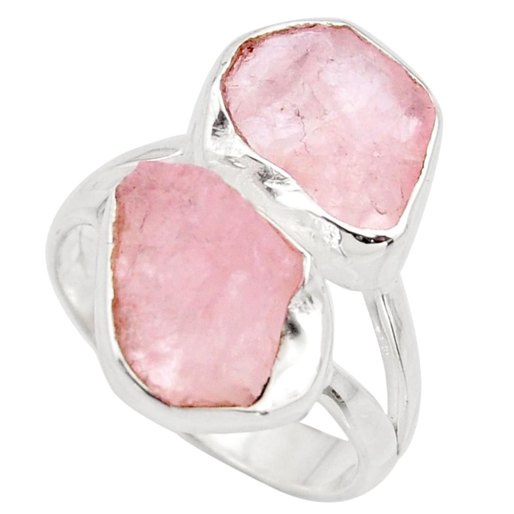 12.06cts natural pink rose quartz rough 925 silver solitaire ring size 8 r15029