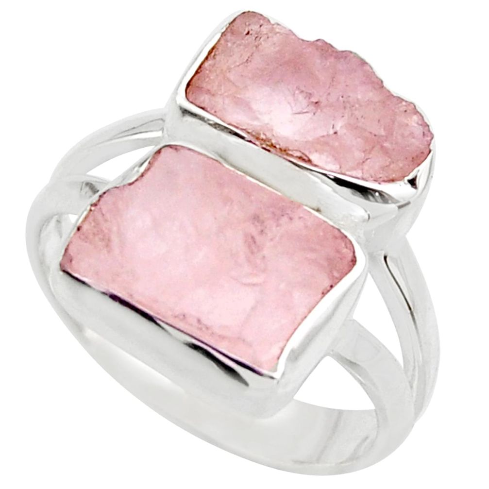 10.32cts natural pink rose quartz rough 925 silver solitaire ring size 7 r15030