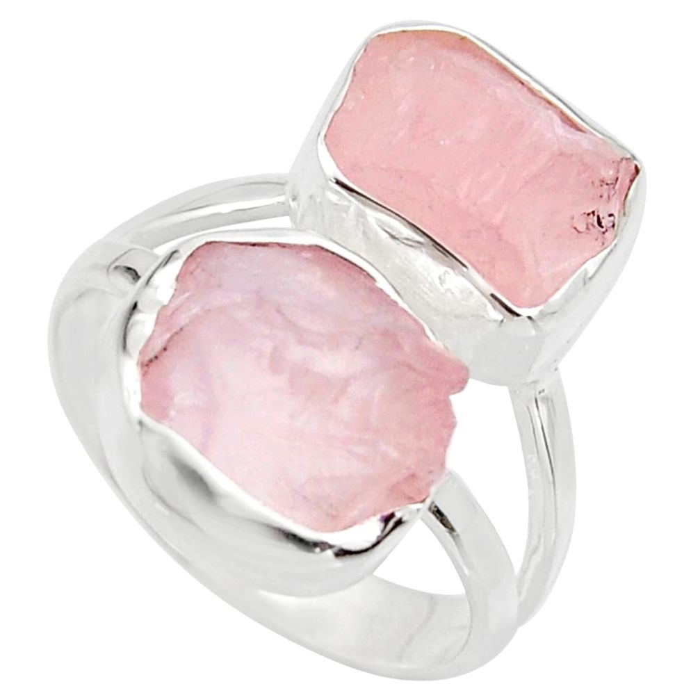 925 silver 12.06cts natural pink rose quartz rough solitaire ring size 7 r15031