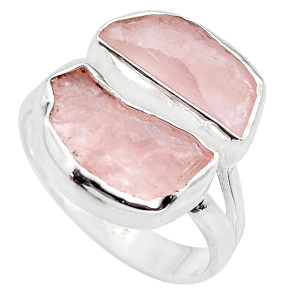 11.04cts natural pink rose quartz rough 925 silver solitaire ring size 8 r15032