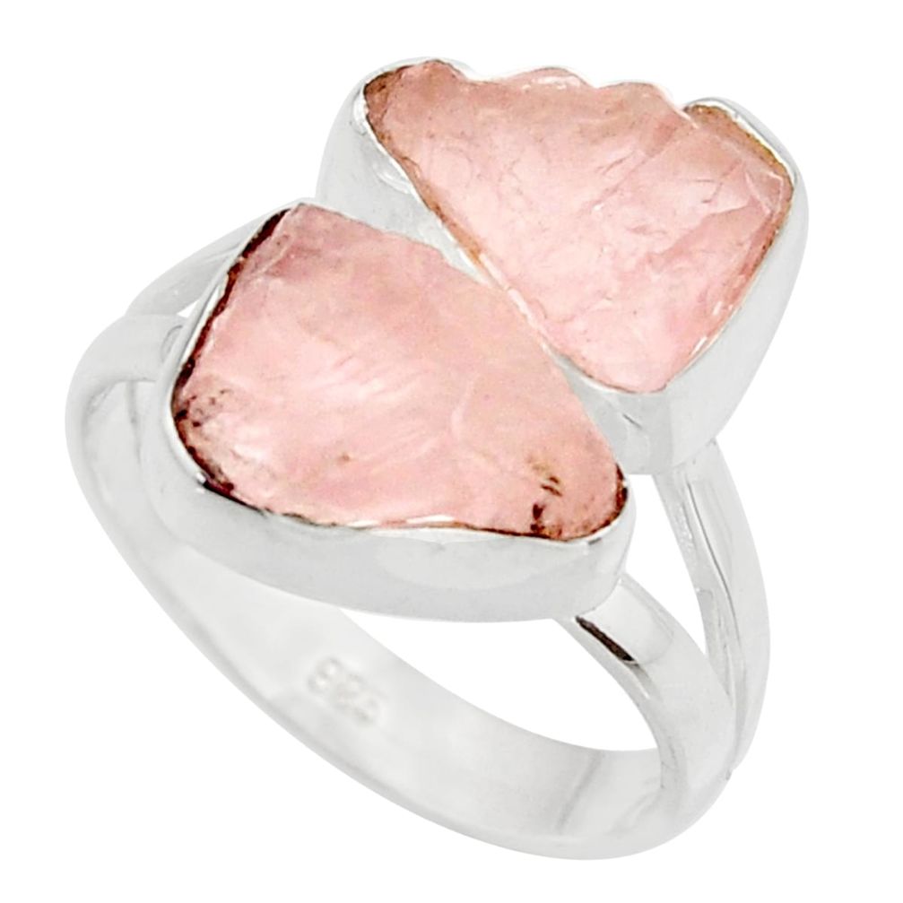 10.76cts natural pink rose quartz rough 925 silver solitaire ring size 7 r15033