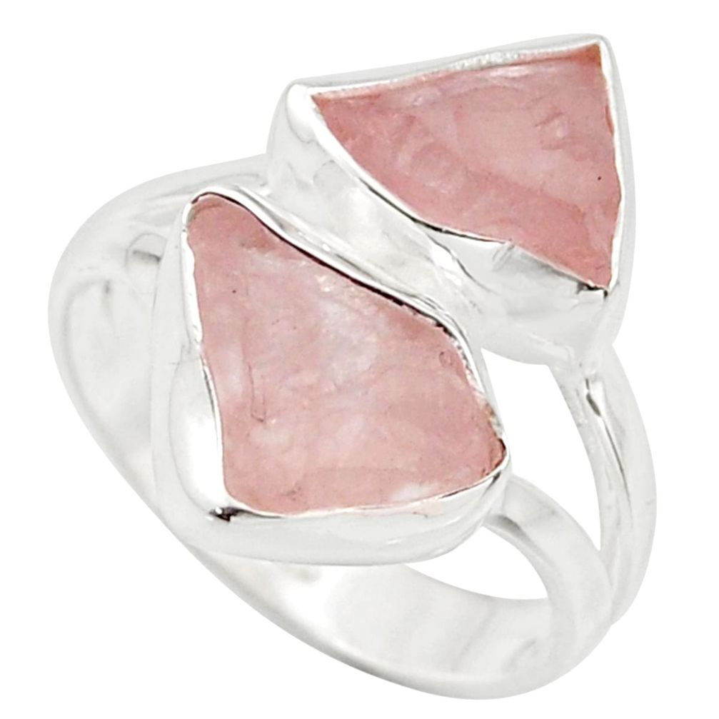 925 silver 9.86cts natural pink rose quartz rough solitaire ring size 6 r15036