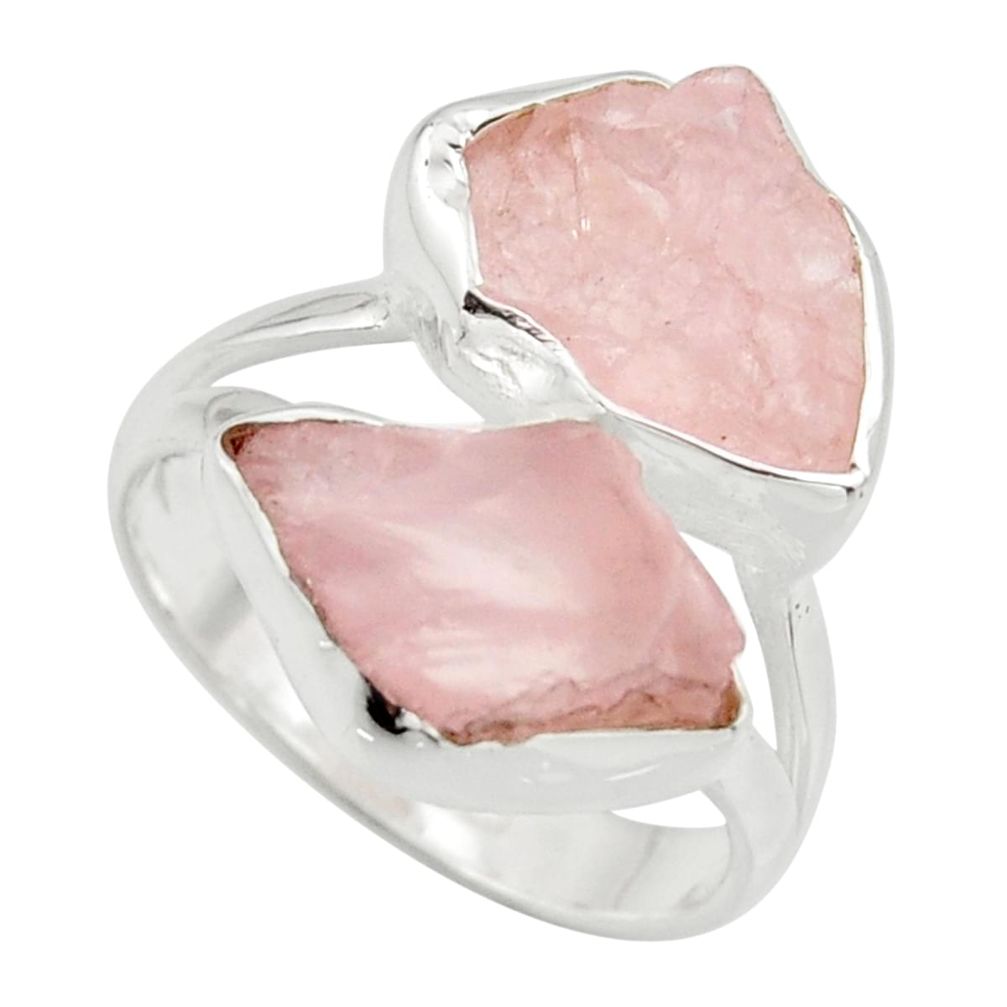 11.57cts natural pink rose quartz rough 925 silver solitaire ring size 8 r15037