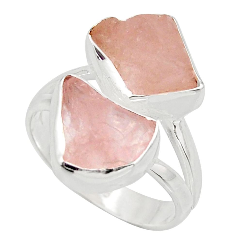 11.04cts natural pink rose quartz rough 925 silver solitaire ring size 7 r15039