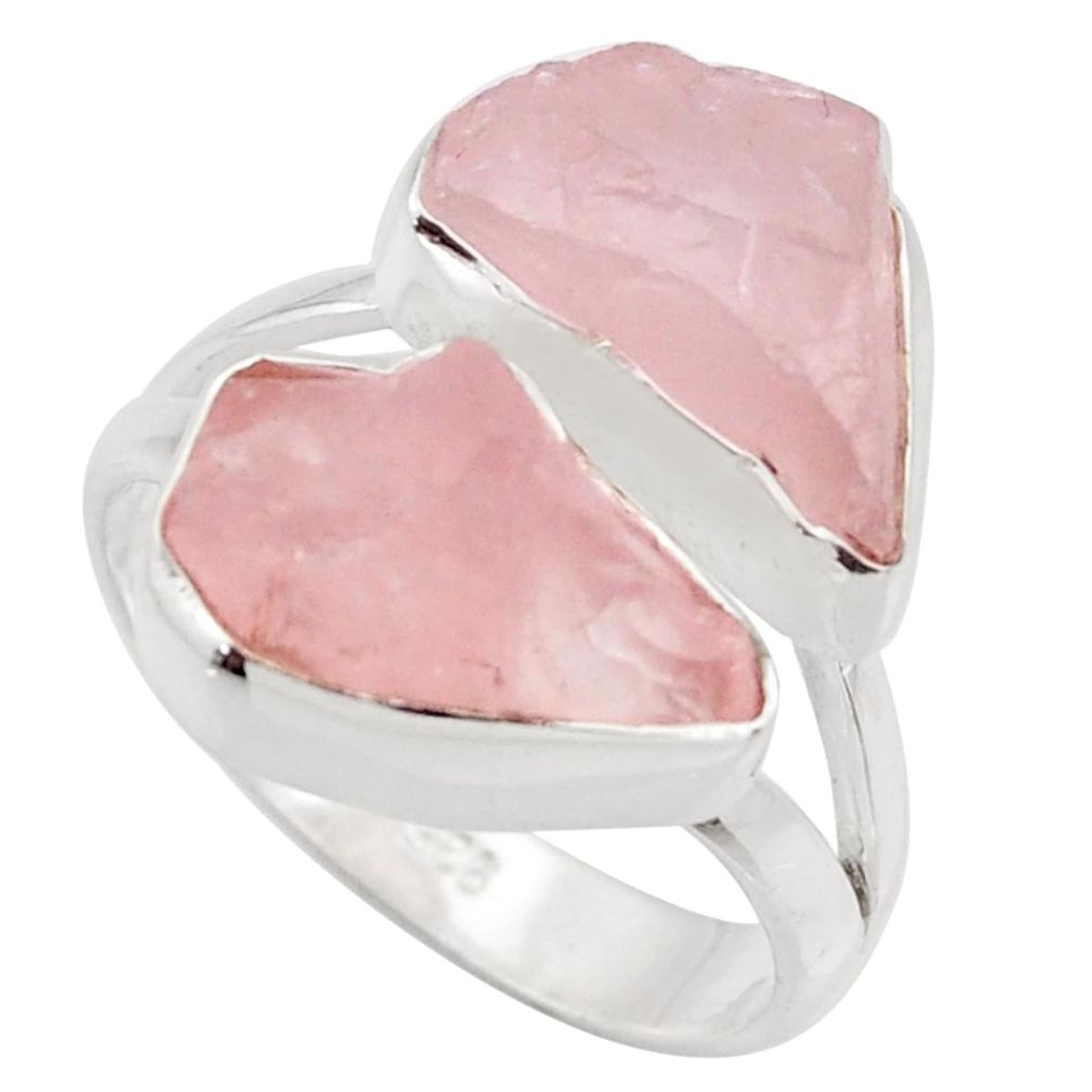 925 silver 12.06cts natural pink rose quartz rough solitaire ring size 8 r15040