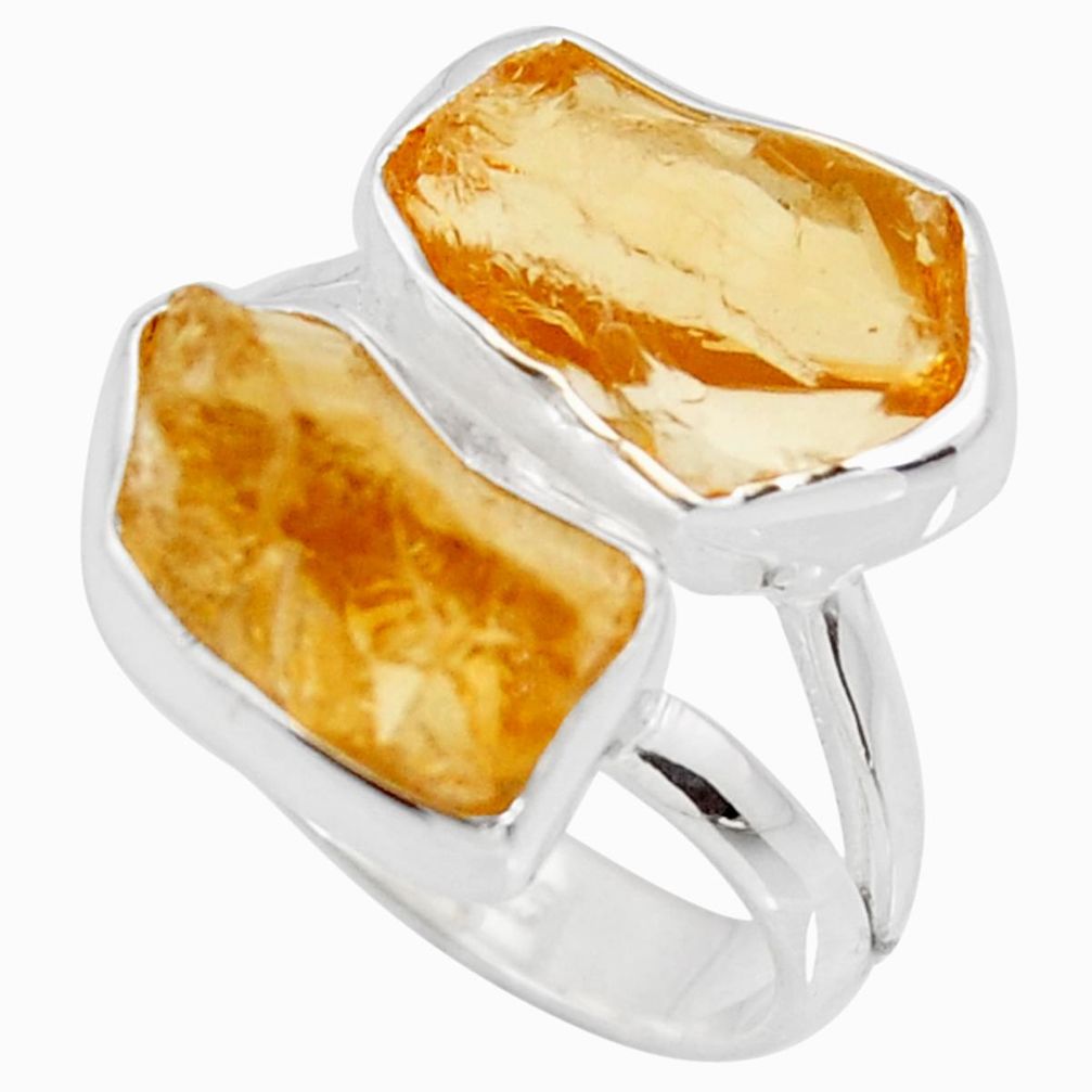 11.07cts yellow citrine rough 925 silver solitaire ring jewelry size 7 r15041
