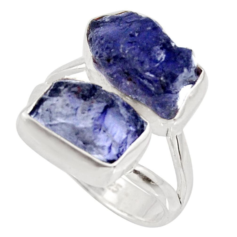 925 silver 10.78cts natural blue iolite rough fancy solitaire ring size 7 r15044