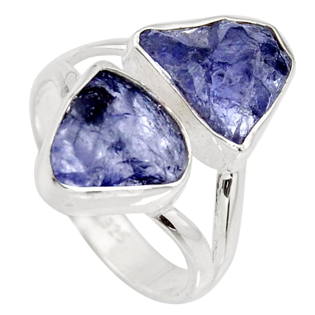 925 silver 9.98cts natural blue iolite rough fancy solitaire ring size 8 r15049