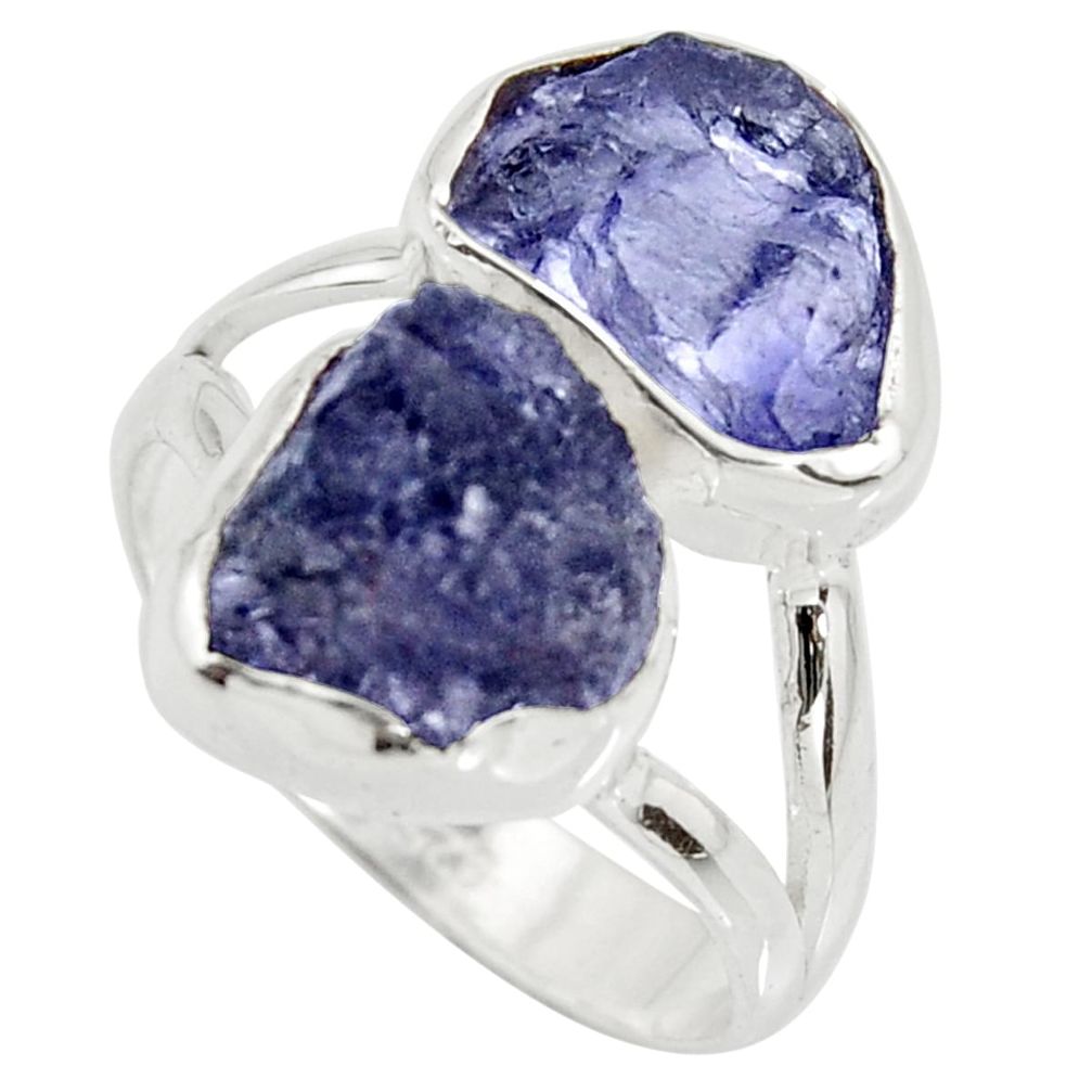 11.07cts natural blue iolite rough 925 silver solitaire ring size 8 r15053