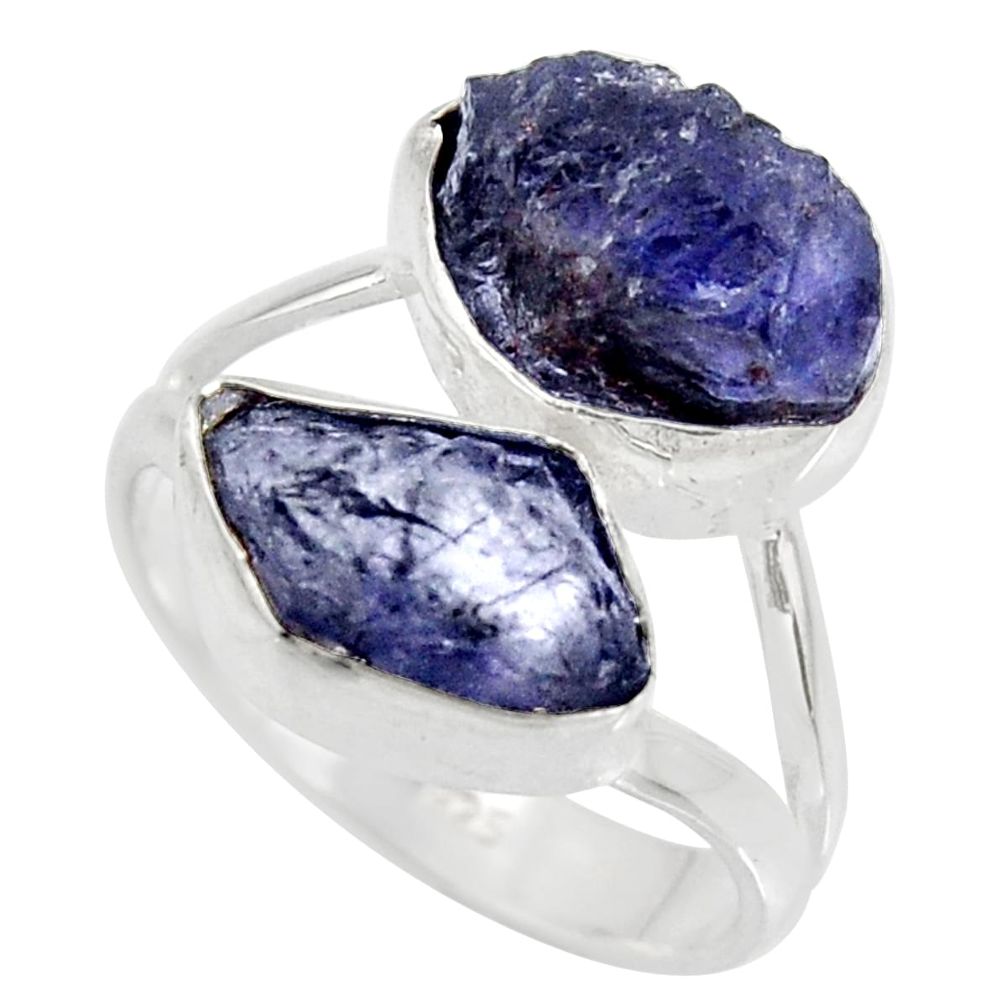 11.07cts natural blue iolite rough 925 silver solitaire ring size 8 r15059