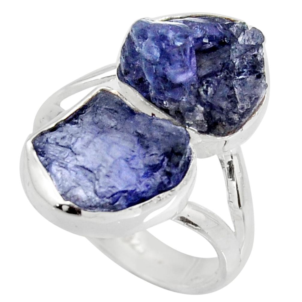 925 silver 12.96cts natural blue iolite rough fancy solitaire ring size 8 r15060