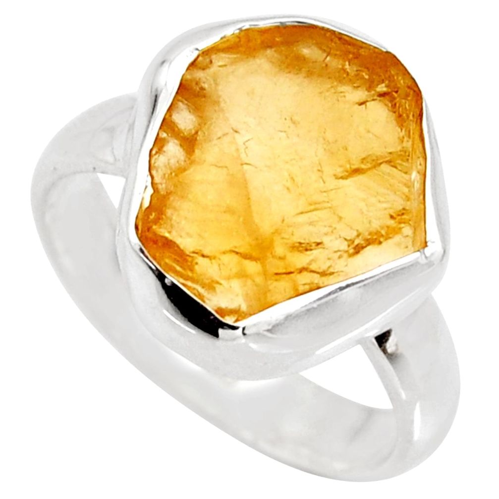 6.38cts yellow citrine rough 925 silver solitaire ring jewelry size 7 r15061