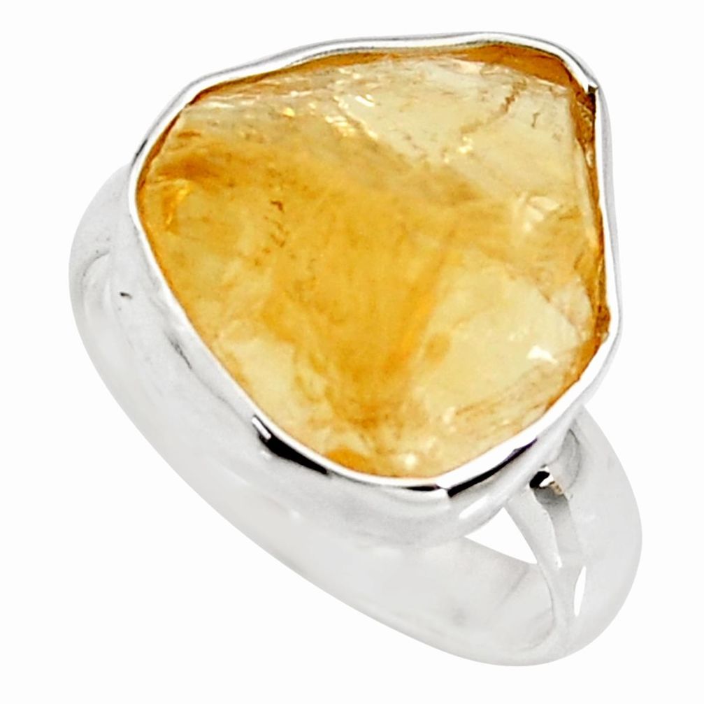 7.15cts yellow citrine rough 925 silver solitaire ring jewelry size 7 r15062