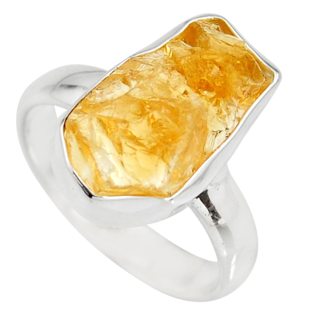 7.04cts yellow citrine rough 925 silver solitaire ring jewelry size 8 r15063