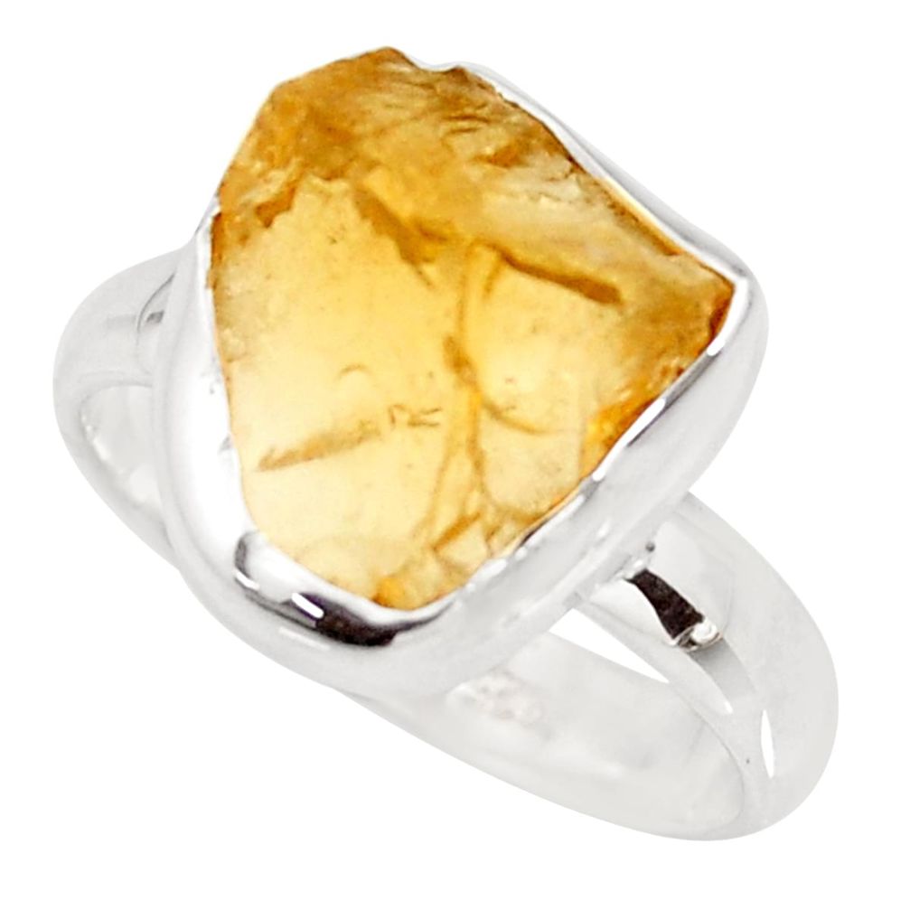 925 silver 6.39cts yellow citrine rough solitaire ring jewelry size 8 r15064