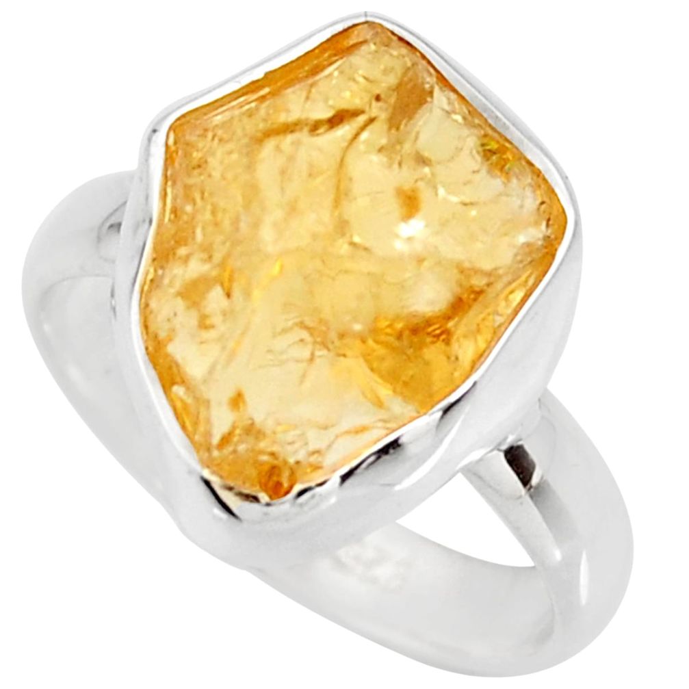 5.84cts yellow citrine rough 925 silver solitaire ring jewelry size 5 r15065