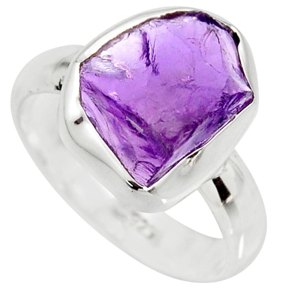 6.38cts natural purple amethyst rough 925 silver solitaire ring size 8 r15066