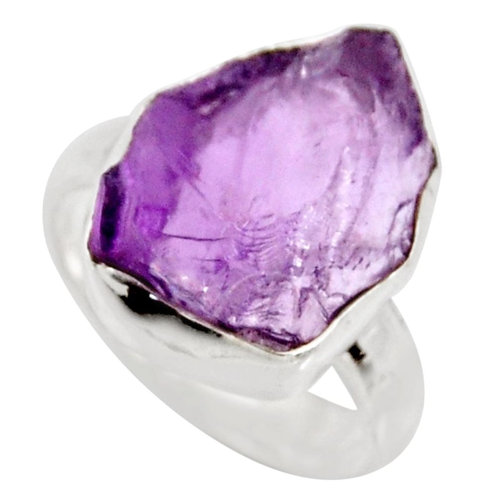 6.70cts natural purple amethyst rough 925 silver solitaire ring size 6 r15067