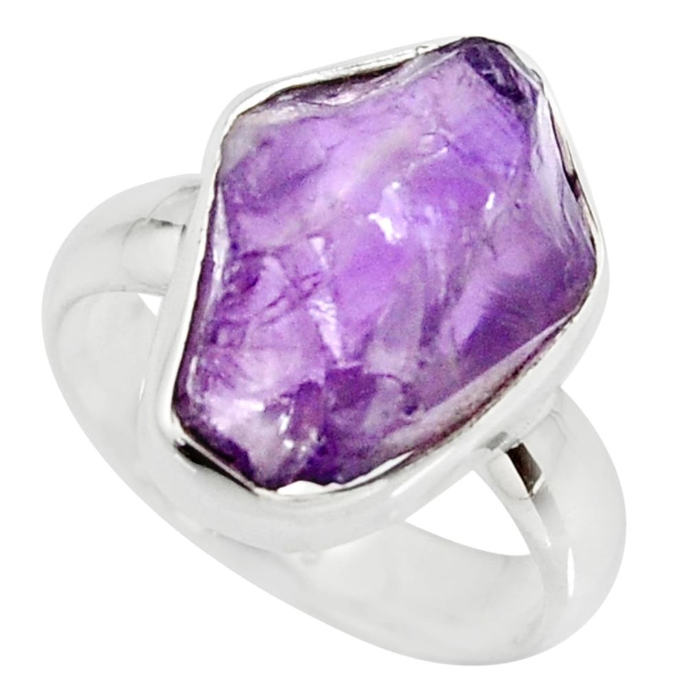 7.50cts natural purple amethyst rough 925 silver solitaire ring size 7 r15068