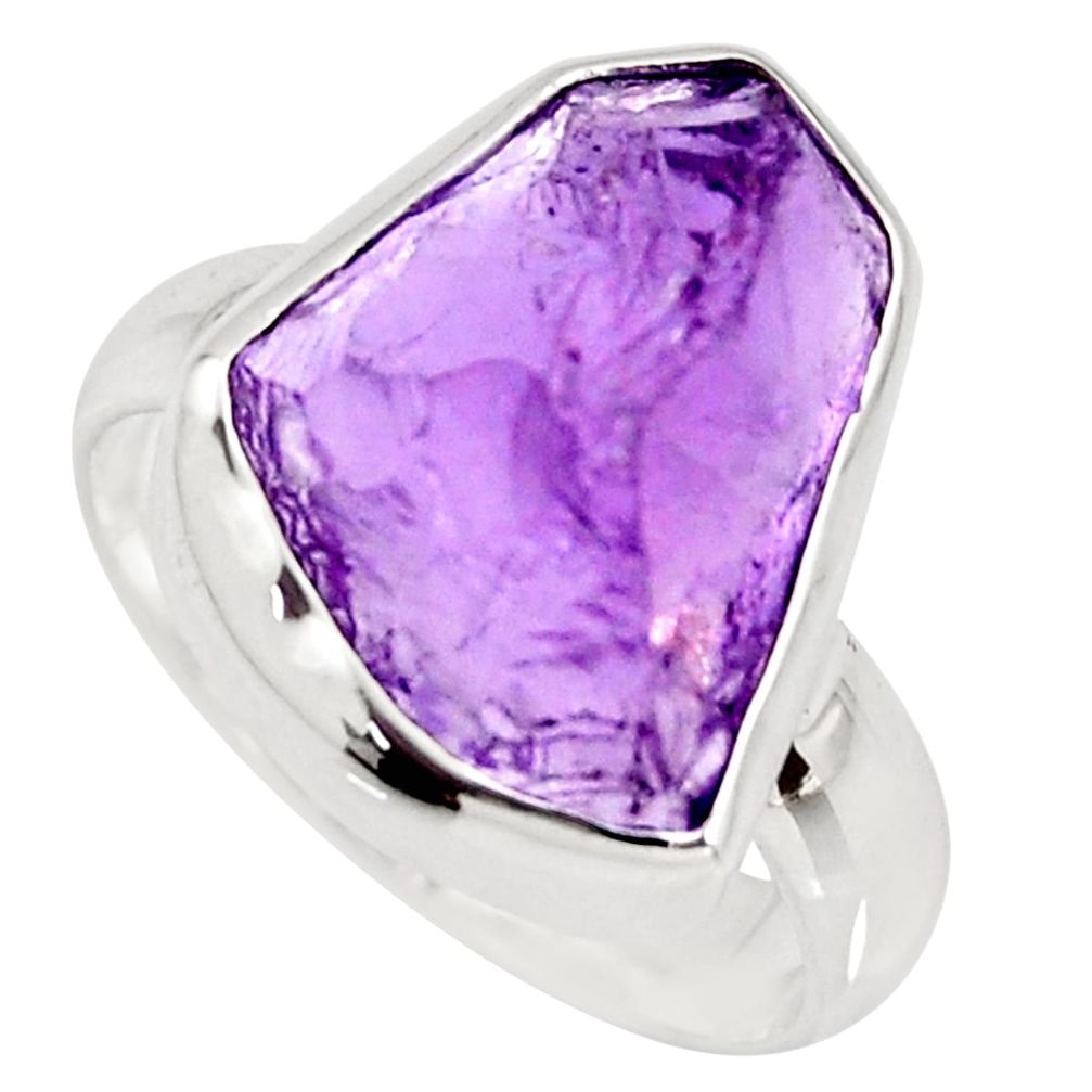 7.53cts natural purple amethyst rough 925 silver solitaire ring size 7 r15069