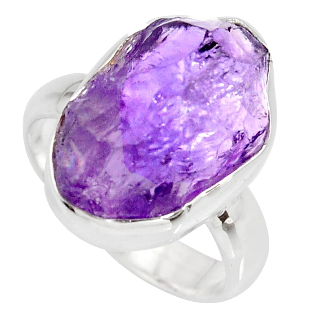 8.03cts natural purple amethyst rough 925 silver solitaire ring size 7 r15071