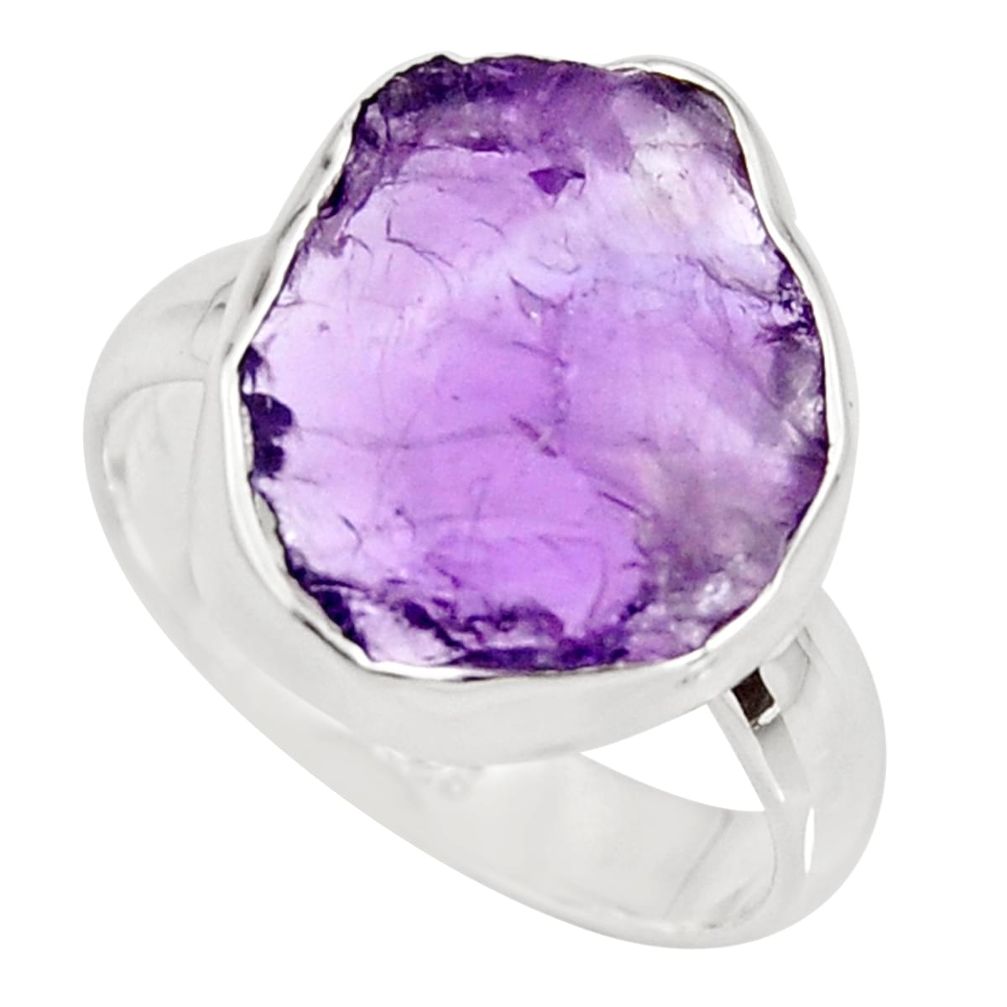 6.83cts natural purple amethyst rough 925 silver solitaire ring size 7.5 r15076