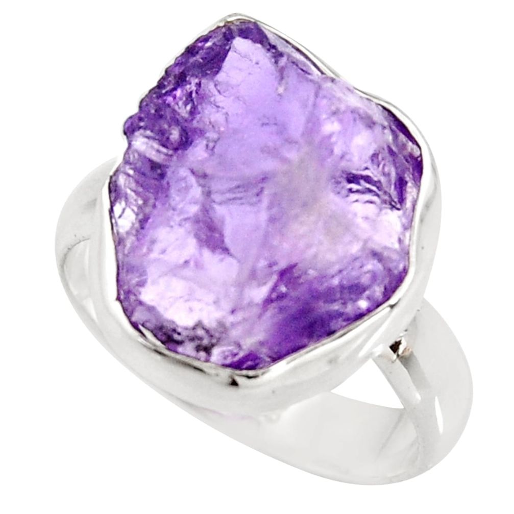 925 silver 8.77cts natural purple amethyst rough solitaire ring size 8.5 r15077