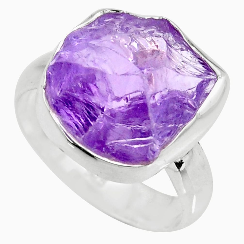 7.82cts natural purple amethyst rough 925 silver solitaire ring size 8 r15079