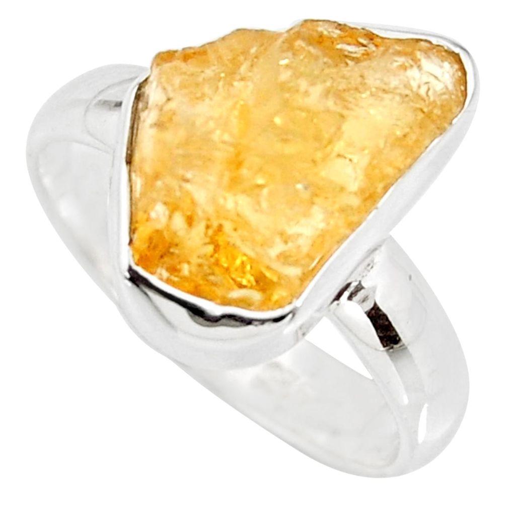 6.51cts yellow citrine rough 925 silver solitaire ring jewelry size 8 r15082