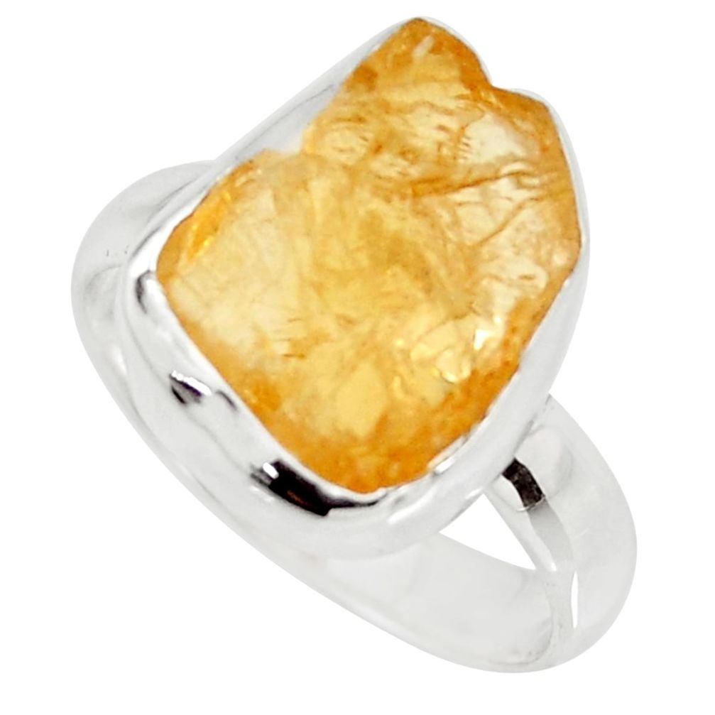 6.27cts yellow citrine rough 925 silver solitaire ring jewelry size 7 r15083