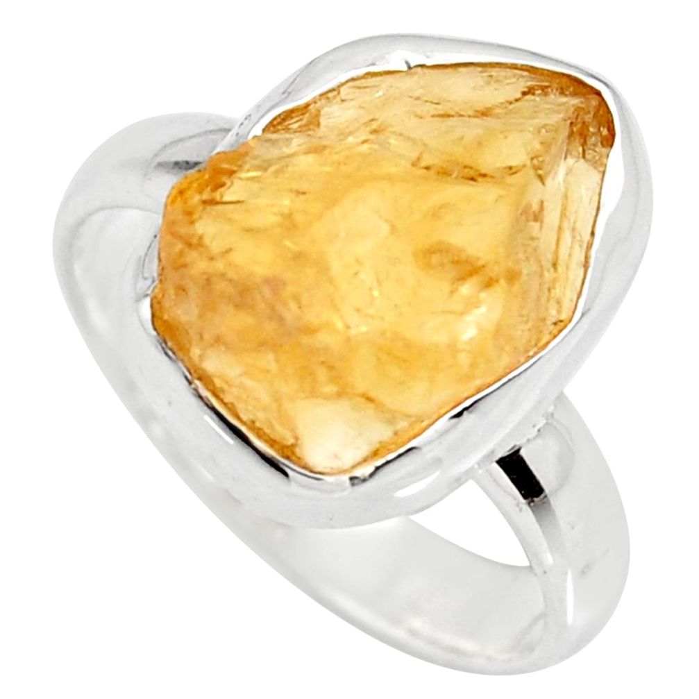 7.33cts yellow citrine rough 925 silver solitaire ring jewelry size 7.5 r15085