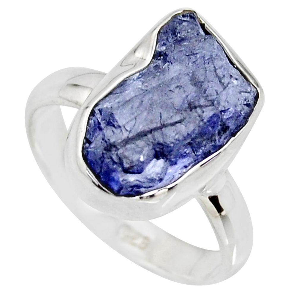 925 silver 5.64cts natural blue iolite rough fancy solitaire ring size 7 r15104