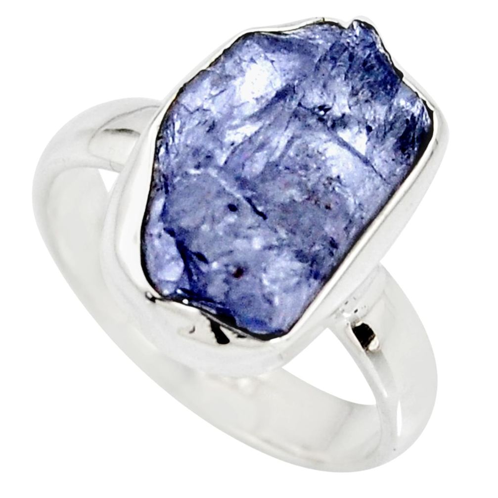 6.72cts natural blue iolite rough 925 silver solitaire ring size 8 r15105