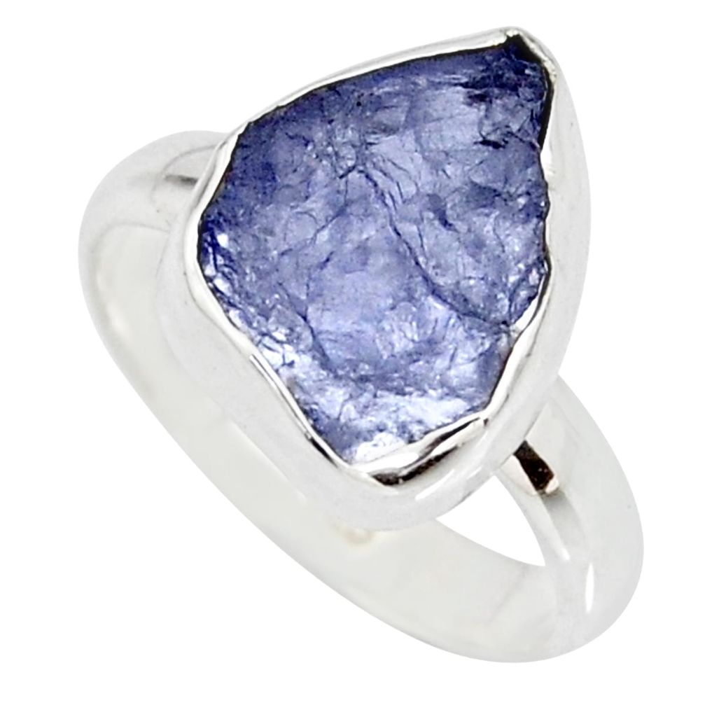 4.89cts natural blue iolite rough 925 silver solitaire ring size 6 r15106