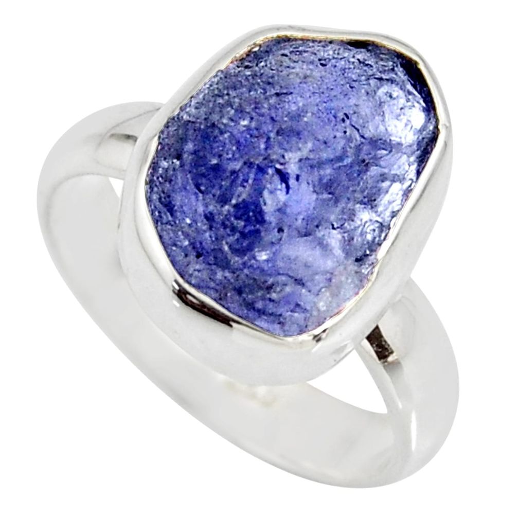 5.95cts natural blue iolite rough 925 silver solitaire ring size 6.5 r15107