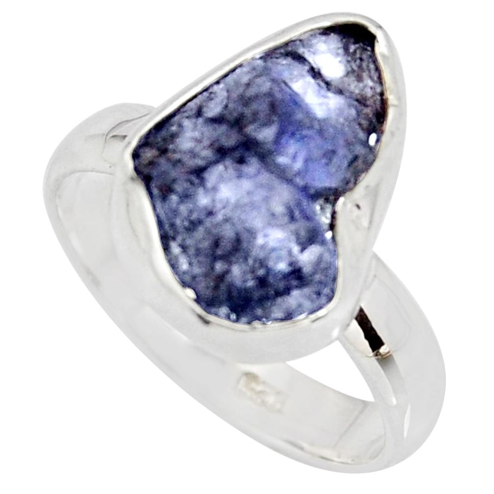 6.26cts natural blue iolite rough 925 silver solitaire ring size 8 r15108