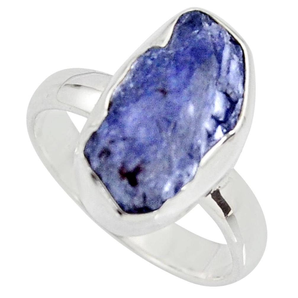 925 silver 5.45cts natural blue iolite rough fancy solitaire ring size 6 r15109