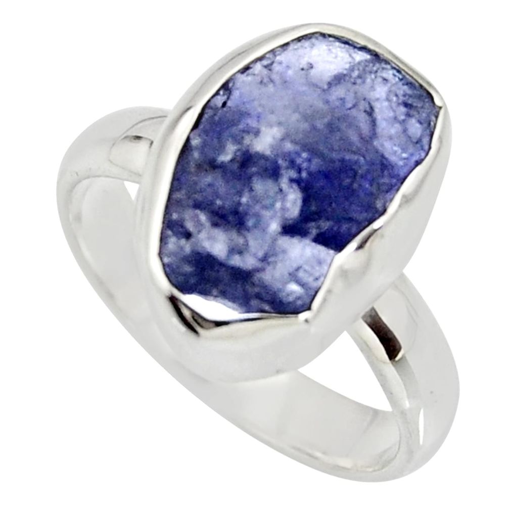 5.17cts natural blue iolite rough 925 silver solitaire ring size 6 r15110