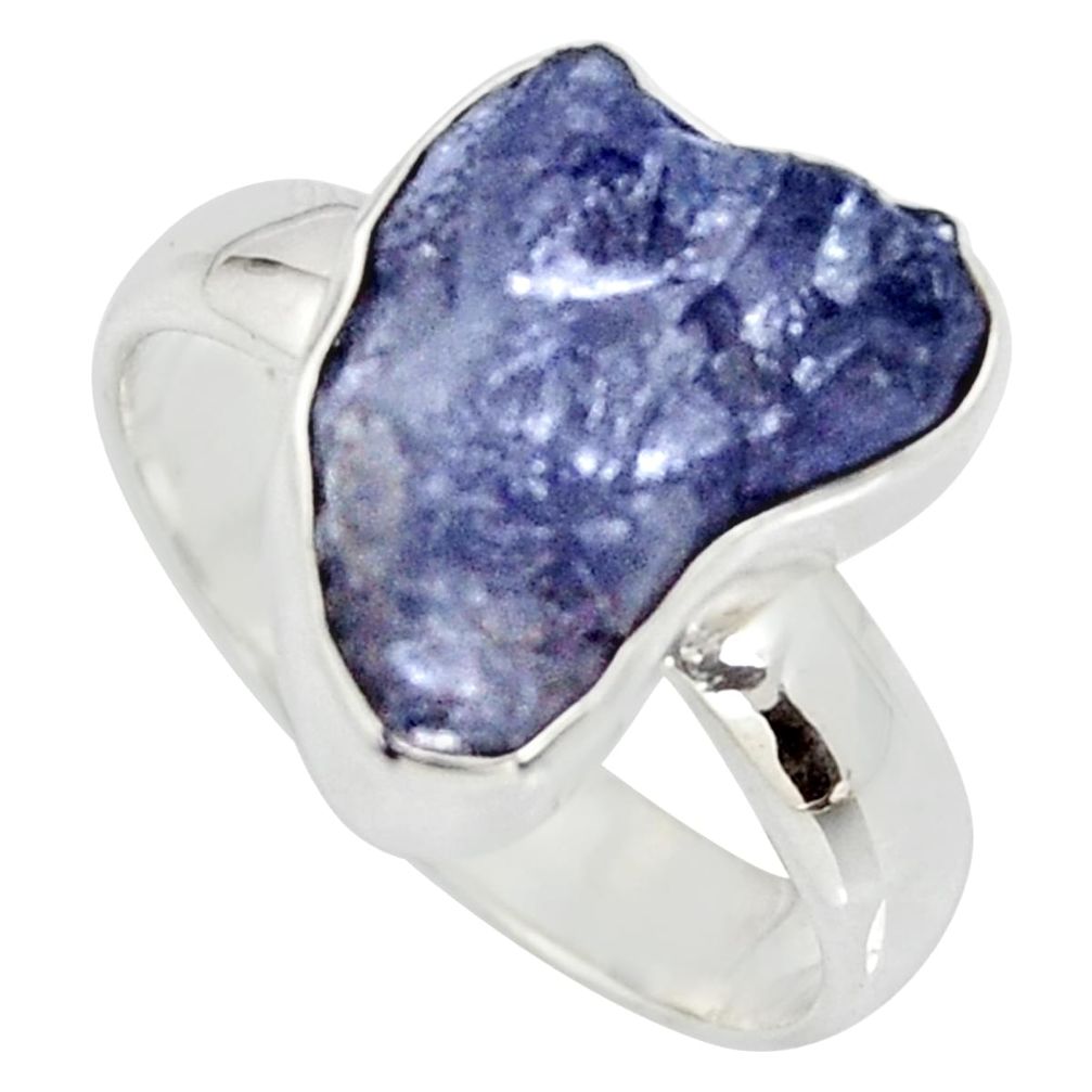 5.96cts natural blue iolite rough 925 silver solitaire ring size 7 r15112