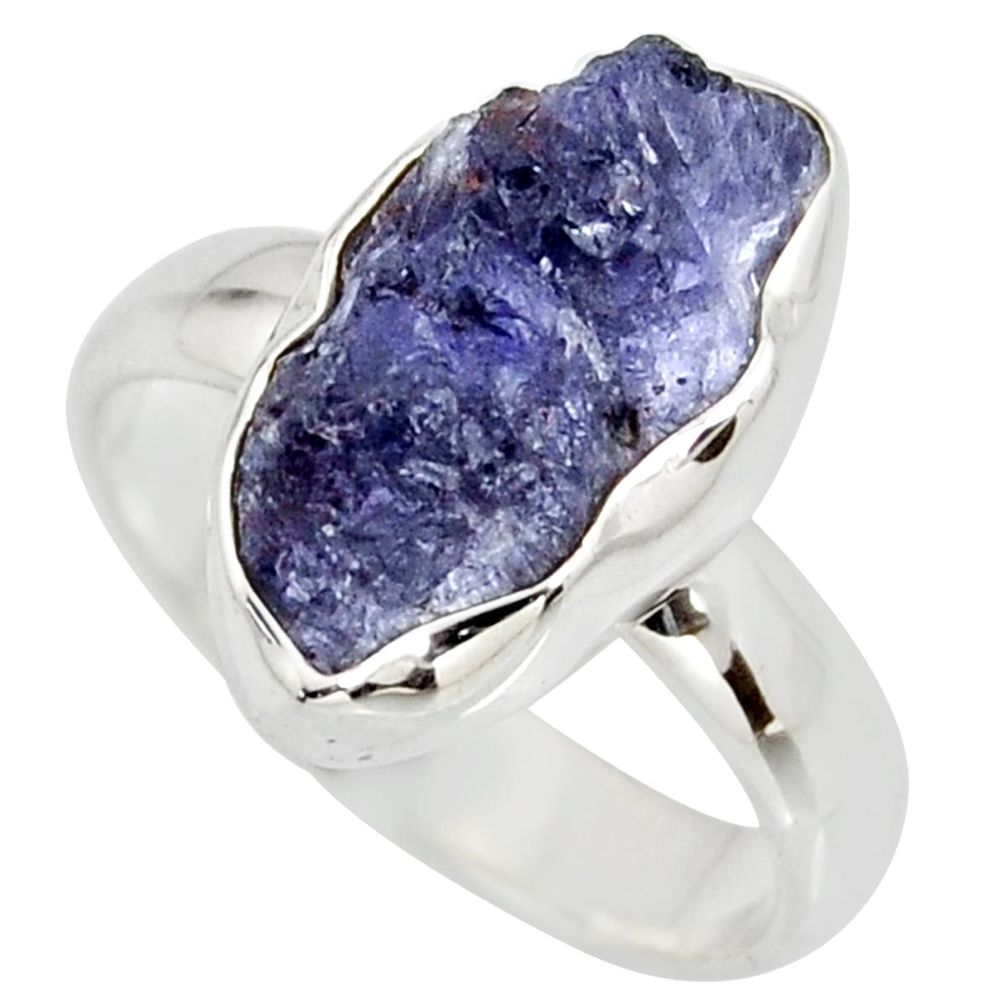 5.96cts natural blue iolite rough 925 silver solitaire ring size 7 r15113