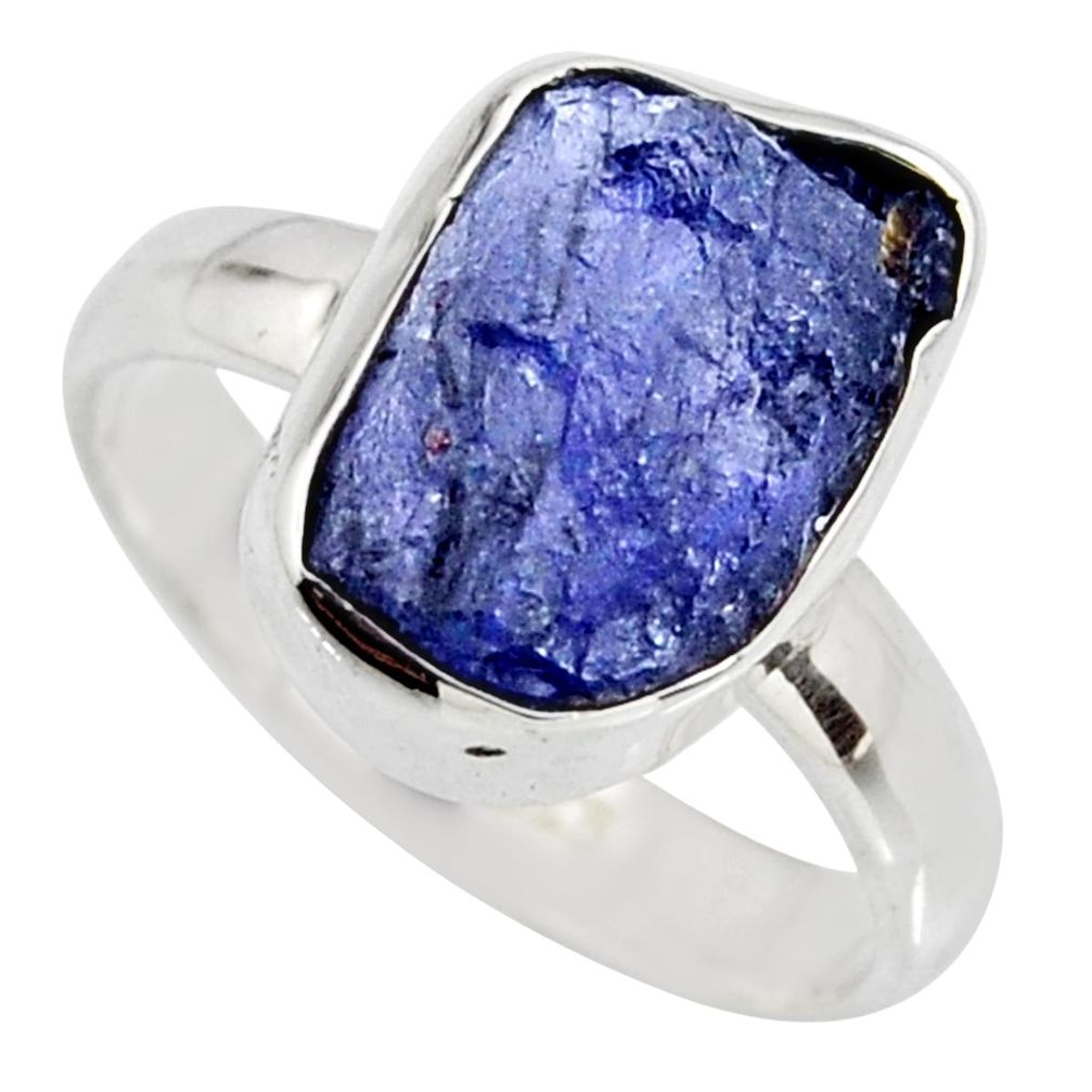 925 silver 5.42cts natural blue iolite rough solitaire ring size 6.5 r15114