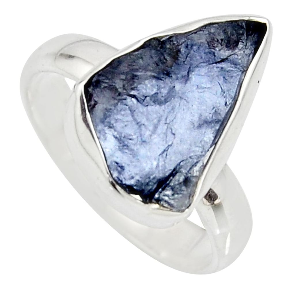 5.84cts natural blue iolite rough 925 silver solitaire ring size 8 r15115